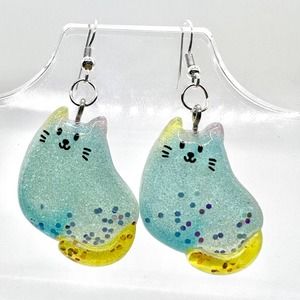 Cat Earrings - Glitter Earrings - Pastel Earrings - Kitty Cat Earrings
